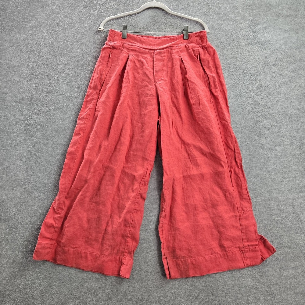 Athleta Women Pants 12 Red Linen Wide Leg Crop Pleated 24" Inseam - Picture 1 of 11